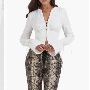 House of CB Anissa White Lace up Top